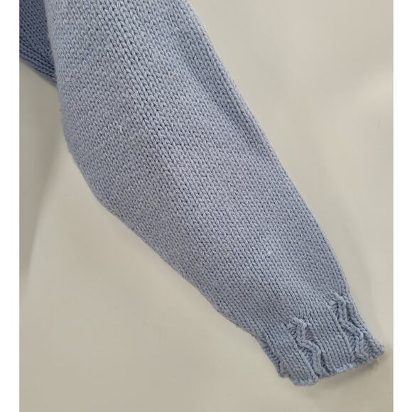 Handmade Vintage Pastel Periwinkle Cable Knit Mock Neck Balletcore Crop Sweater - Picture 8 of 10